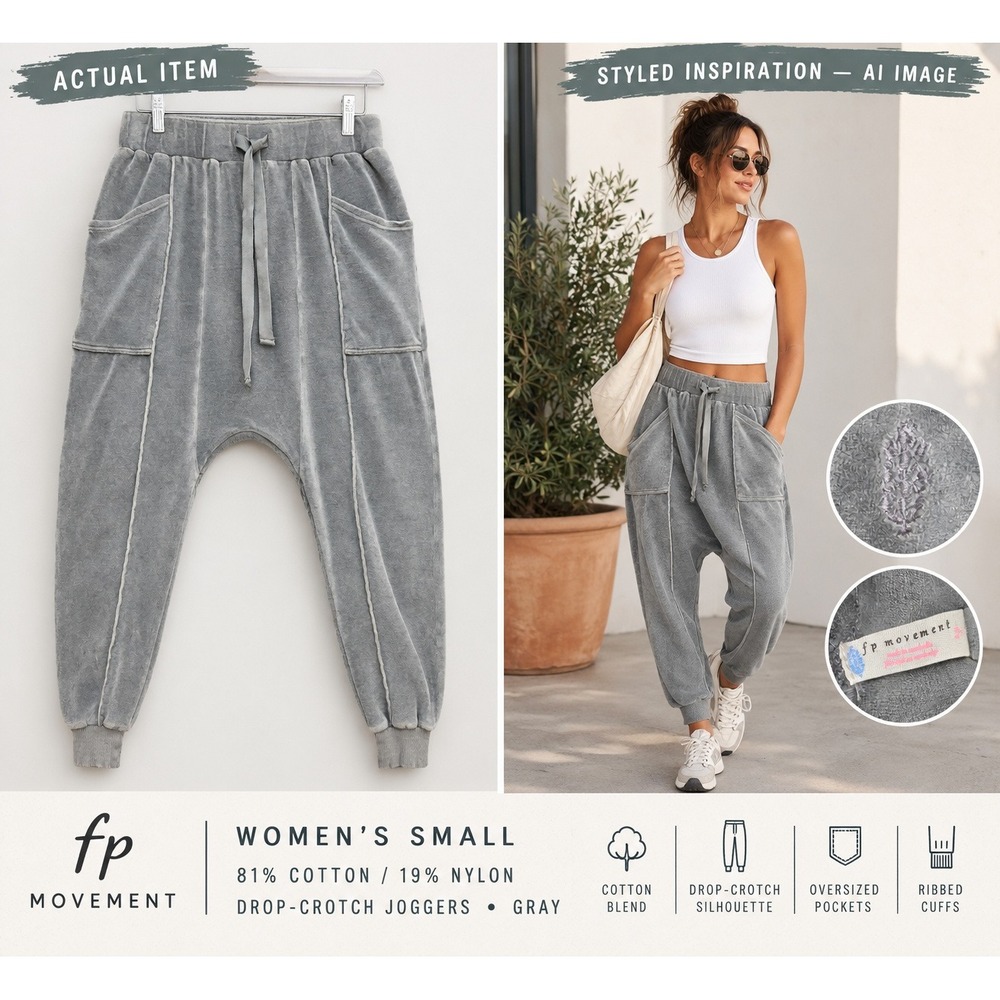 FP Movement Drop Crotch Joggers Womens Harem Pants Gray Small Excellent Boho